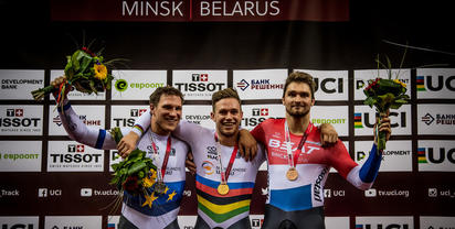 Nederlands podium bij de wereldbeker baanwielrennen in Minsk